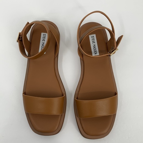 Steve Madden Tristian Tristan platform ankle strap sandal shoe cognac tan new 9 - Picture 6 of 7